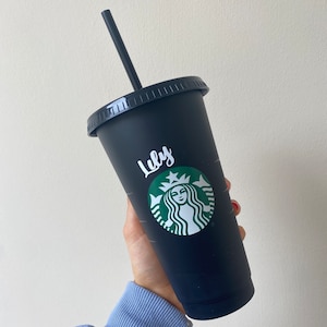 Personalised Matte black Reusable coffee cold cup with straw and lid. 24oz