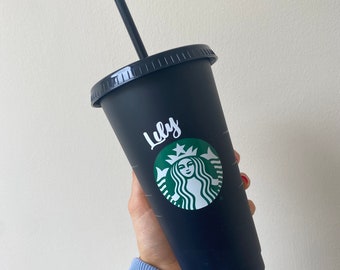 Personalised Matte black Reusable coffee cold cup with straw and lid. 24oz