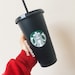 Personalised Matte black Reusable coffee cold cup with straw and lid. 24oz 