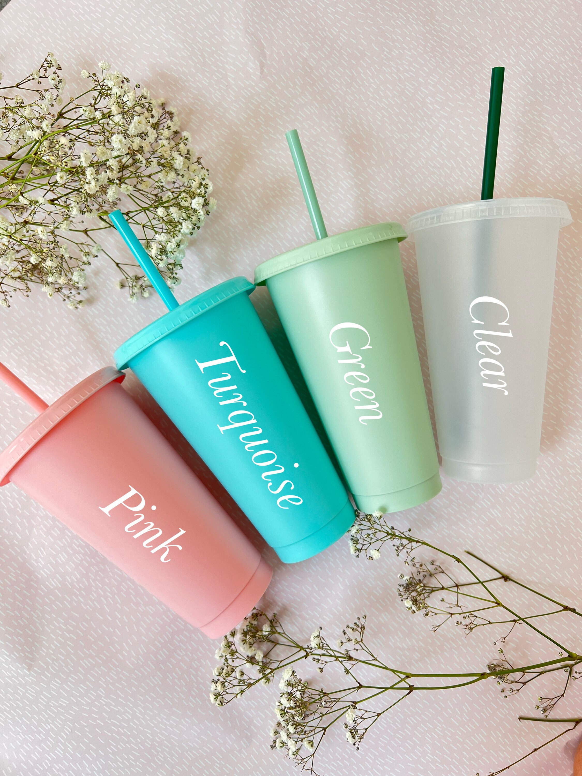 Personalised Cold Cup With Straw and Lid. Pastel Colours Etsy UK