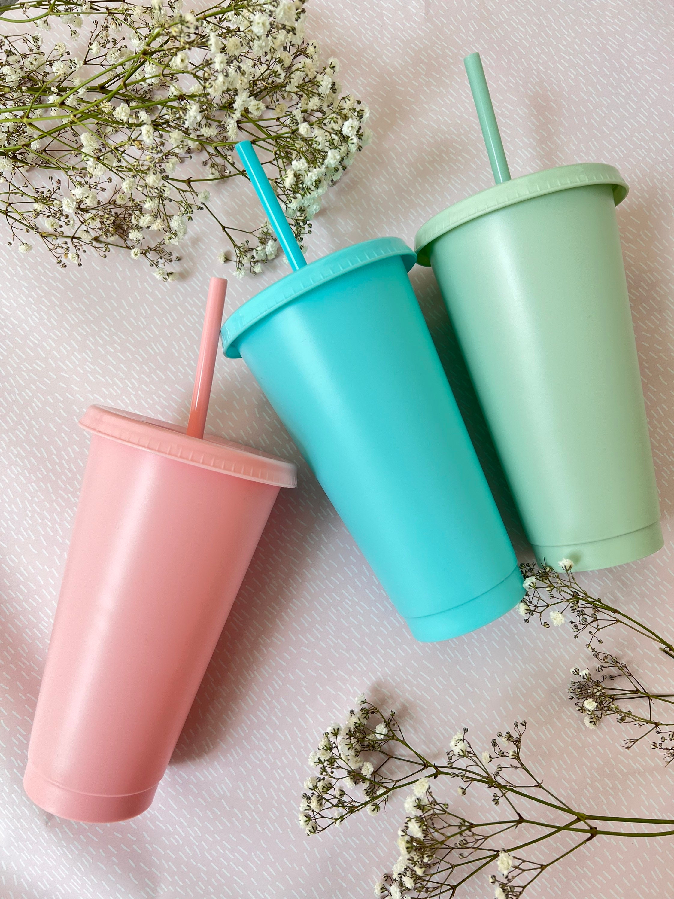 Personalised Cold Cup With Straw and Lid. Pastel Colours Etsy UK