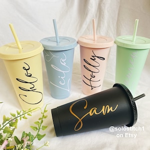 Personalised Cold Cup With Straw and Lid. Pastel Colours, Starbucks Cup  Inspired Iced Coffee 24oz Cup Size Large. Bridesmaid. Hen Party. 