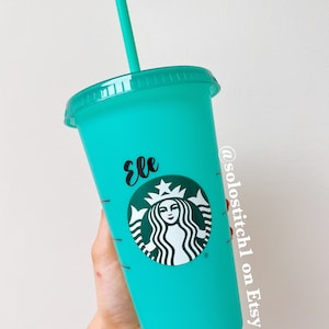 Personalised choice - U.K. Reusable colour changing coffee cold cup with straw and lid. 24oz