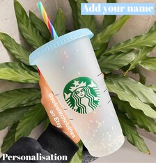 Personalised option Reusable colour changing confetti Cup with - 24oz.  | Tumbler | Cold cup | with straw and lid. Personal