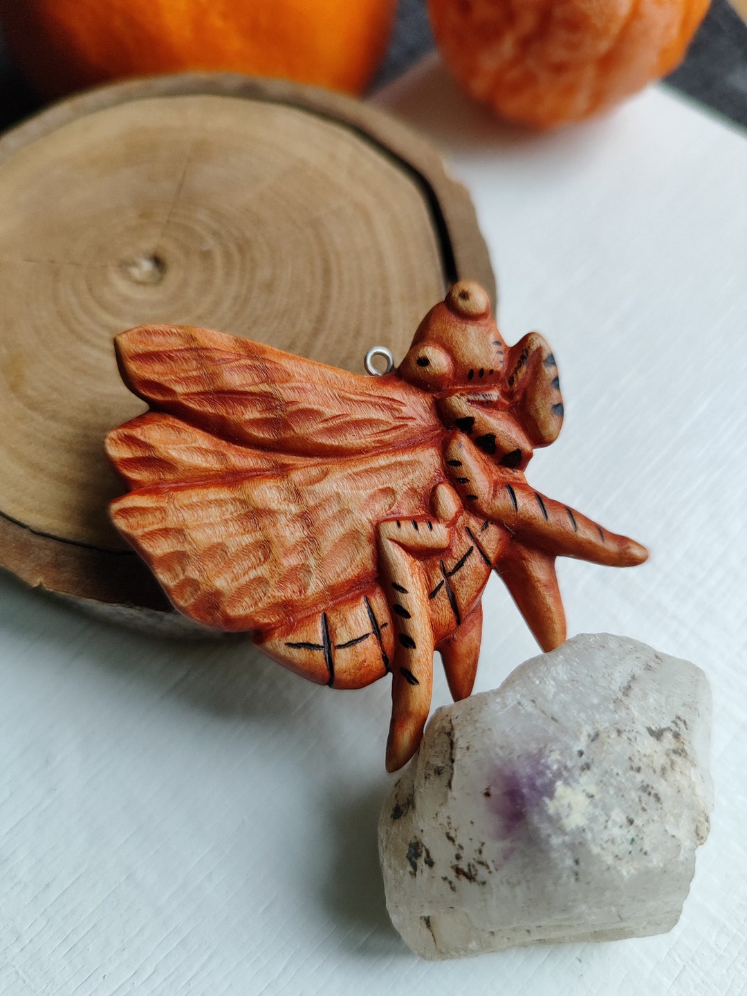 Wooden Praying Mantis Pendant Carved Orchid Mantis Necklace Flower
