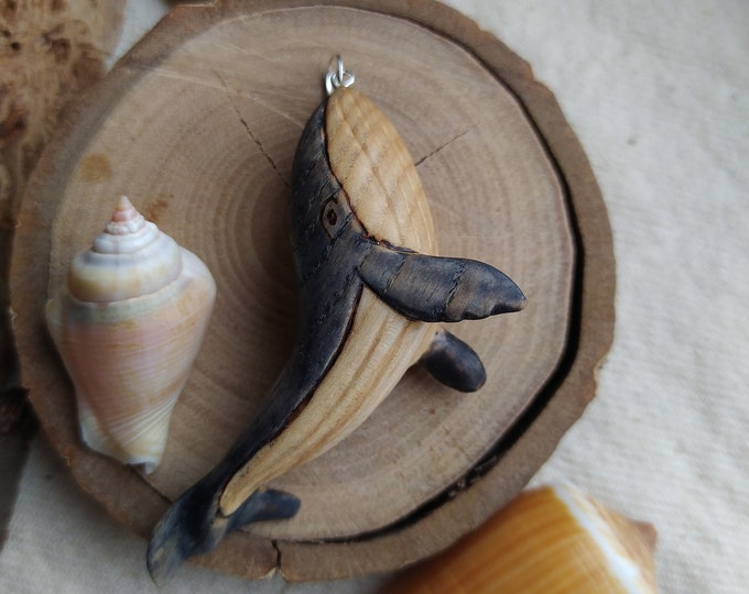 Wooden Whale Pendant Blue Whale Jewelry Hand Carved Whale Etsy