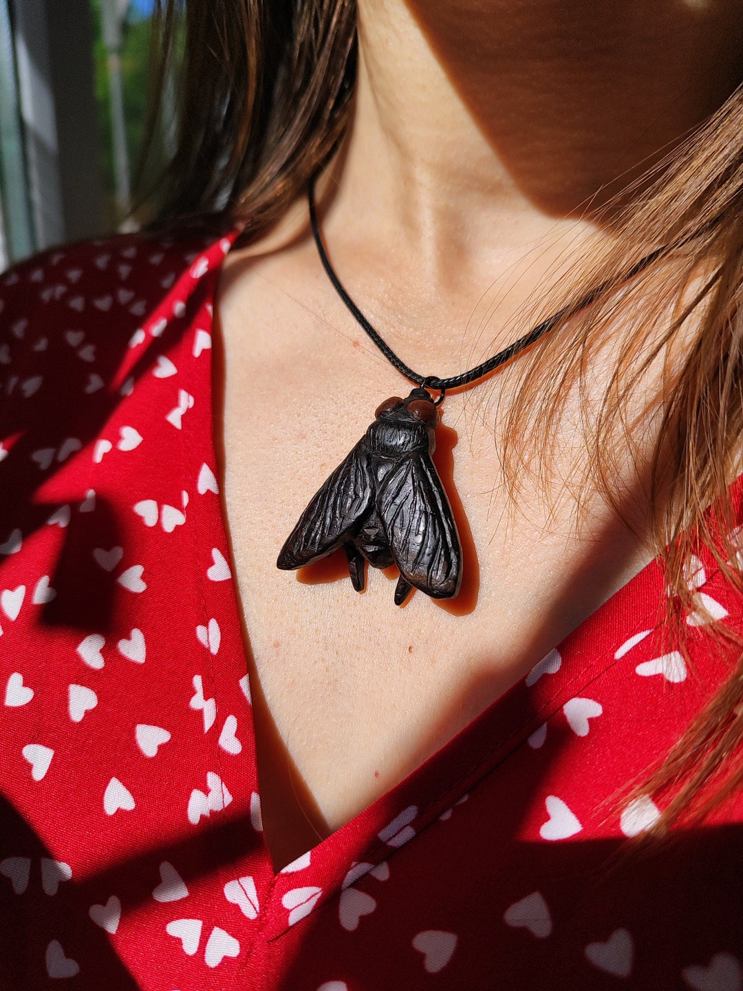 Flying Insect Pendent Hand Carved Fly Pendant Wooden Insect Lovers Gift Entomological Gift ...