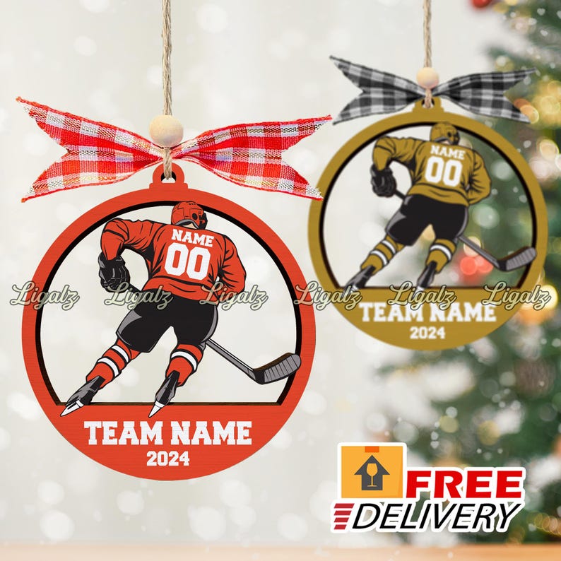 Personalized Hockey Ornament, Custom Coach Ornament, Wooden Jersey