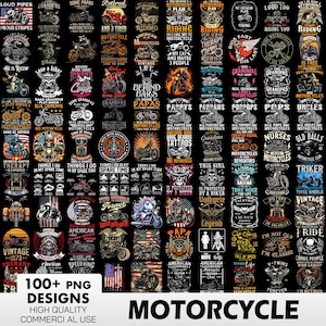 100+ Motorcycle Classic Png Bundle, Biker Shirt Designs, Motorbike Cliparts, Rider Skull, Let&#39;s Ride, Motorcycle Sublimation