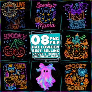 Halloween Spooky PNG Bundle, Halloween Neon Light Effect Clipart, Halloween Shirt Designs, Spooky Mama Png, Trick Or Treat Png, Digital File