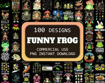 100 Funny Frog Png Designs Bundle, Frog Lovers Png, Frog Meme Png, Funny Animal Png, Humorous Shirt Designs, Digital Download