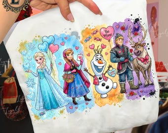Principessa di ghiaccio e amiche di San Valentino PNG, palloncini a forma di cuore, carina clipart in stile fiabesco, disegno ad acquerello con pennellate, download digitale