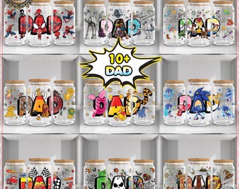 13 diseños de envoltorios para latas de vidrio Libbey de 16 oz para papá, paquete del Día del Padre, plantilla para vaso de 16 oz para papá, imágenes prediseñadas de personajes de películas, descarga digital