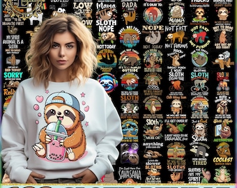 130+ Files Sloth Png Bundle, Funny Sloth Shirt Designs, Funny Sloth Quotes Png, Sarcastic Sloth, Animal Lover, Commercial use, Digital File