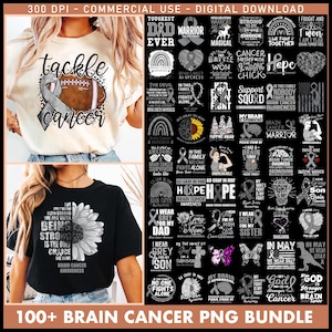 Puede incluir: Un paquete de descarga digital de más de 100 gráficos de concienciación sobre el cáncer cerebral. Los gráficos presentan una variedad de diseños, incluidos cintas, girasoles y citas inspiradoras. Los gráficos son perfectos para crear camisetas, tazas, fundas de teléfono y otros artículos personalizados.