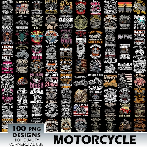 100 Designs Classic Motorcycle Png Bundle, Biker Shirt Designs, Motorbike Cliparts, Rider Skull, Let's Ride, Motorcycle Sublimation