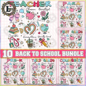 Preppy Teacher PNG Bundle, Teacher Shirt Designs, Coquette Teacher, First/Second/Third/Fourth Grade Png, Happy Back To School, Digital File