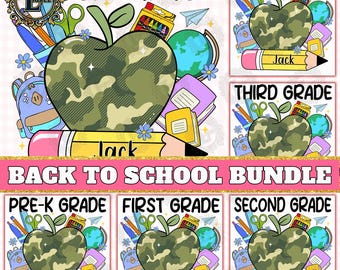 Preppy terug naar school aangepaste naambundel png, pre-k png, kleuterschool png, 1e-2e-3e-4e leerjaar png, eerste schooldag png, digitaal bestand