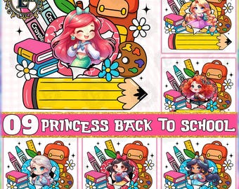 Paquete de regreso a clases preppy PNG, nombre personalizado PNG, clipart de princesa linda, regreso a clases de princesa, feliz primer día de clases, archivo digital