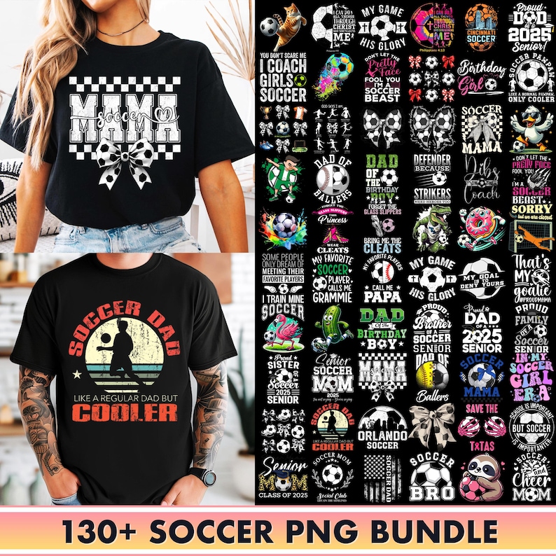 K&ouml;nnte beinhalten: Eine Sammlung von &uuml;ber 130 Fu&szlig;ball-Grafiken, darunter T-Shirt-Designs, Logos und Illustrationen. Die Grafiken zeichnen sich durch eine Vielzahl von Designs aus, darunter Text, Bilder und Muster. Die Grafiken eignen sich perfekt f&uuml;r die Erstellung von individueller Kleidung, Merchandise und anderen Projekten.
