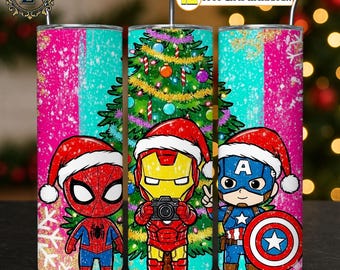 Christmas Superhero 20 oz Skinny Tumbler Sublimation Design Png, Christmas Tumbler Wrap, Funny Superhero Png, Santa Png, Digital Download