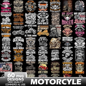 60 Designs Classic Motorcycle Png Bundle, Biker Shirt Designs, Motorbike Cliparts, Rider Skull, Let&#39;s Ride, Motorcycle Sublimation