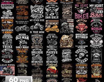 60 Designs Classic Motorcycle Png Bundle, Biker Shirt Designs, Motorbike Cliparts, Rider Skull, Let's Ride, Motorcycle Sublimation