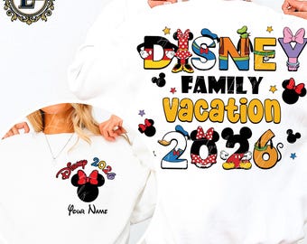 CUSTOM NAME Mouse And Friends Vacation 2026 For Boys & Girls PNG, Front - Back Design, Family Vacation Shirt Template, Digital Download
