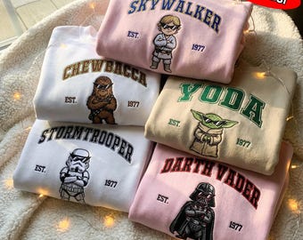 Sudadera bordada de Star Wars, Luke Skywalker, Yoda, Darth Vader, Chewbacca, Stormtrooper, cuello redondo, regalo para fans de la ciencia ficción