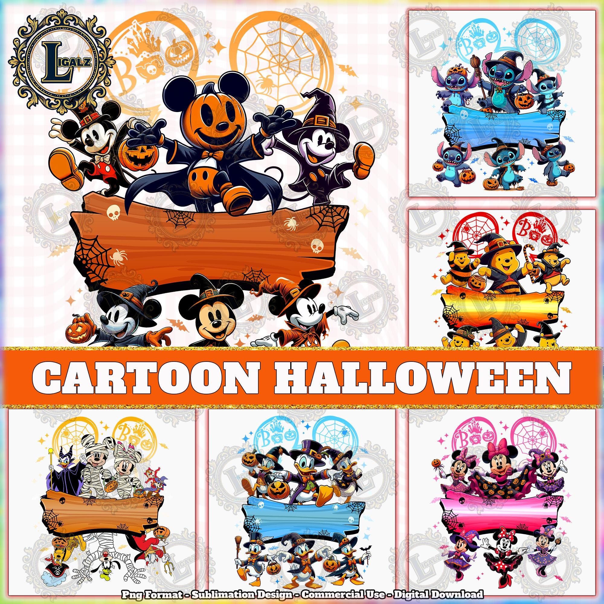 6 Cartoon Halloween PNG Bundle, Halloween Benutzerdefinierter Name Png, Halloween Shirt Designs, Gruselige Halloween Clipart, kommerzielle Nutzung, digitale Datei