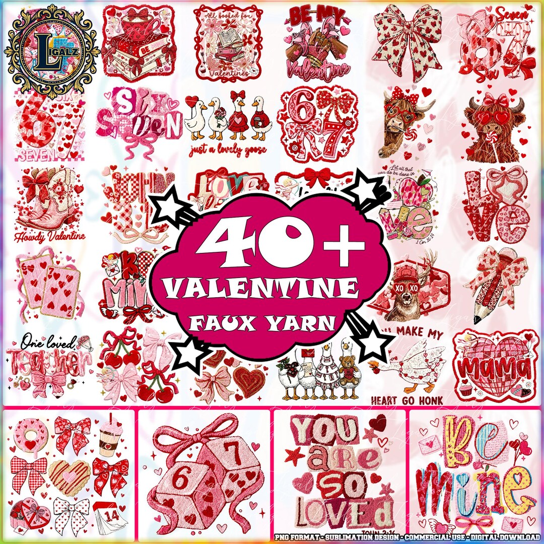 44 Designs Valentine Faux Yarn PNG Bundle, Happy Valentine's Day ...