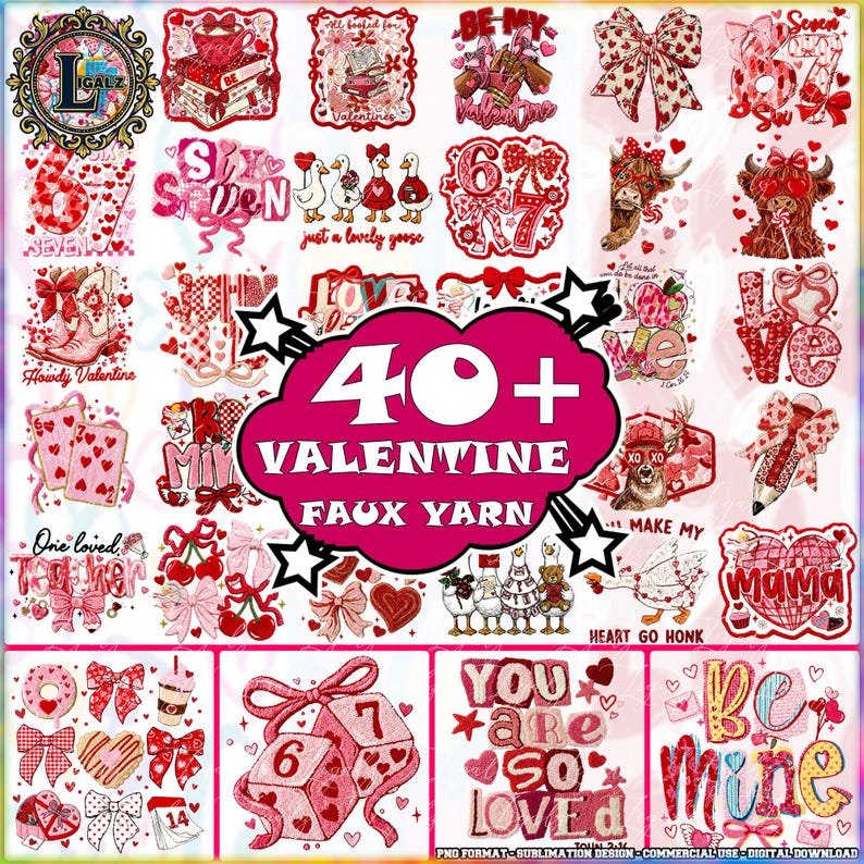 44 Designs Valentine Faux Yarn PNG Bundle, Happy Valentine's Day ...