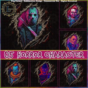 5 Designs Horror PNG Bundle, Horror Characters Png, Horror Spooky Png, Horror Halloween Clipart, Scary Movies Png, Instant Digital Download