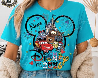NOMBRE PERSONALIZADO: Viaje de amigos de Cars de dibujos animados 2026 para niños y niñas PNG, Imágenes prediseñadas de personajes de dibujos animados lindos, Cabeza de ratón, Castillo Png, Descarga digital