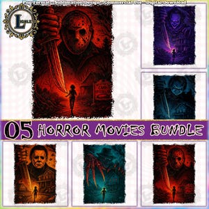 5 Designs Horror Spooky PNG Bundle, Horror Movies, Horror Shirt Design, Horror Halloween Clipart, Serial Killers Designs, Digital Download