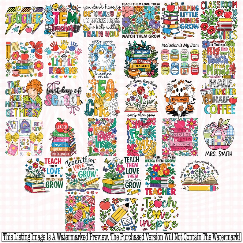 Teacher SVG Bundle, Teacher PNG, Teach Love Inspire Svg, Coquette ...