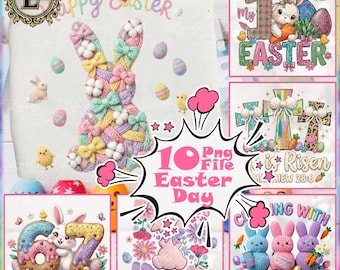 10 Designs Easter Faux Yarn PNG Bundle, Happy Easter Day Clipart, Faux Embroidery Design, He Is Risen Png, Easter Bunny, Digital Download