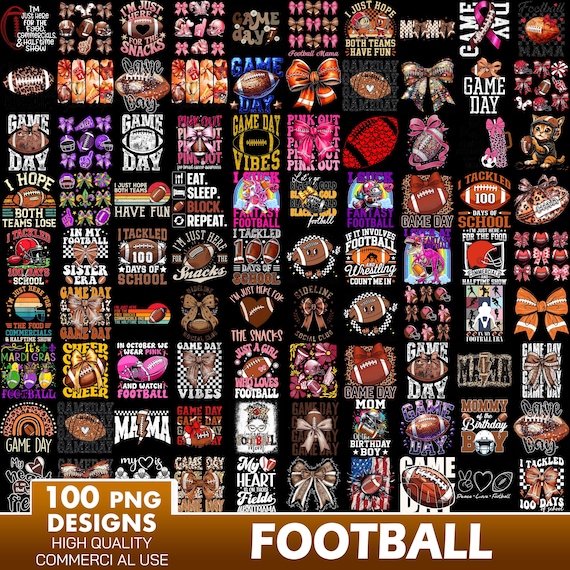 100 Football Png Bundle, Football T-shirt Designs, Football Png, Football Mama Png, Football Gameday Png, Football Coquette Bow Png
