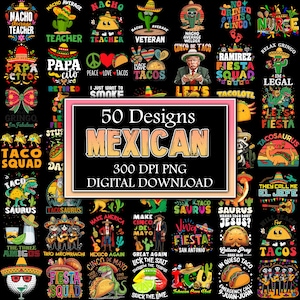 50 Designs Cinco De Mayo Png Bundle, Mexican Party Png, Let&#39;s Fiesta Png, Mexico Tequila Png, Tacos Png, Nachos Hat, Sublimation Download