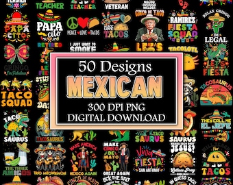 50 ontwerpen Cinco de Mayo png-bundel, Mexicaans feest png, Let's Fiesta png, Mexico tequila png, taco's png, nachoshoed, sublimatiedownload