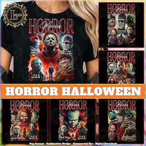 6 Halloween Horror Characters PNG Bundle, Horror Movies Bundle, Spooky Shirt Designs, Horror Halloween Clipart, Killer Design, Digital File