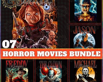 7 Designs Horror Characters PNG Bundle, Horror Movies Bundle Png, Spooky Halloween, Horror Halloween Clipart, Killer Design, Digital File