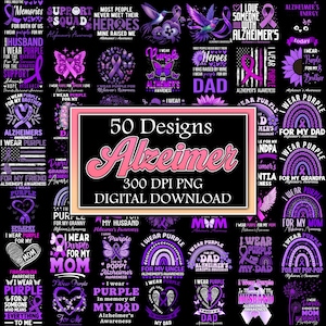 50 Designs Alzheimer&#39;s Awareness Png Bundle, Purple Ribbon, Alzheimer&#39;s Disease, Memories Matters, Alzheimer Warrior, Alzheimer&#39;s Support