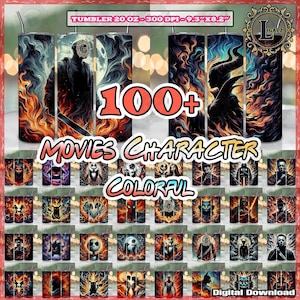 100+ Colorful Movie Characters PNG Bundle, 20 oz Skinny Tumbler Png, Cartoon Tumbler Wraps, Fire Effect Design, Spooky Tumbler, Digital File