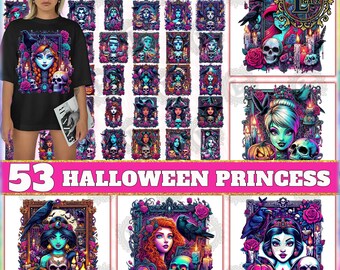 50+ Halloween Princess Tarot Card PNG Bundle, Projekt koszulki na Halloween, Upiorny clipart wiedźmy księżniczki, Karta tarota Png, Plik cyfrowy