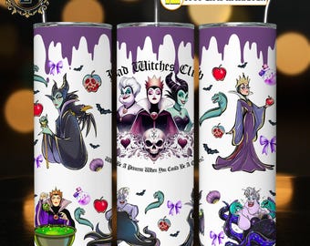 Halloween Villain 20 oz Skinny Tumbler Sublimation Design Png, Halloween Tumbler Wrap, Villain Character, Bad Witches Club, Digital Download