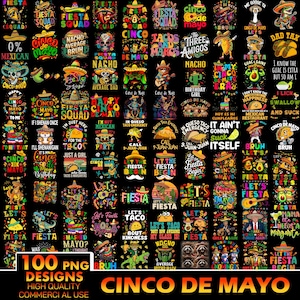 100 Designs Cinco De Mayo Png Bundle, Mexican Party Png, Let&#39;s Fiesta Png, Mexico Tequila Png, Tacos Png, Nachos Hat, Sublimation Download