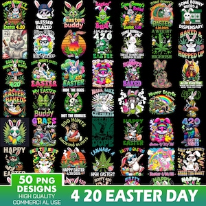 50 Happy 420 Easter Day Png Bundle Sublimation Digital Download, 420 Easter Bunny Funny Weed Smoking Png, Rabbit Cannabis 4 20 Day Png