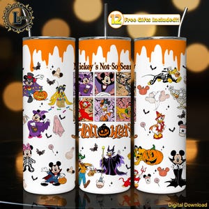 Funny Halloween 20 Oz Skinny Tumbler Sublimation Design Png, Halloween Tumbler Wrap, Mouse And Friends Halloween Clipart, Digital Download