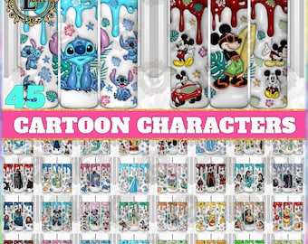 40+ Designs Cartoon Characters PNG Bundle, 20 oz Skinny Tumbler Png, Cartoon Tumbler Wraps, 3D Inflated Drip Png, Cute Cartoon, Digital File